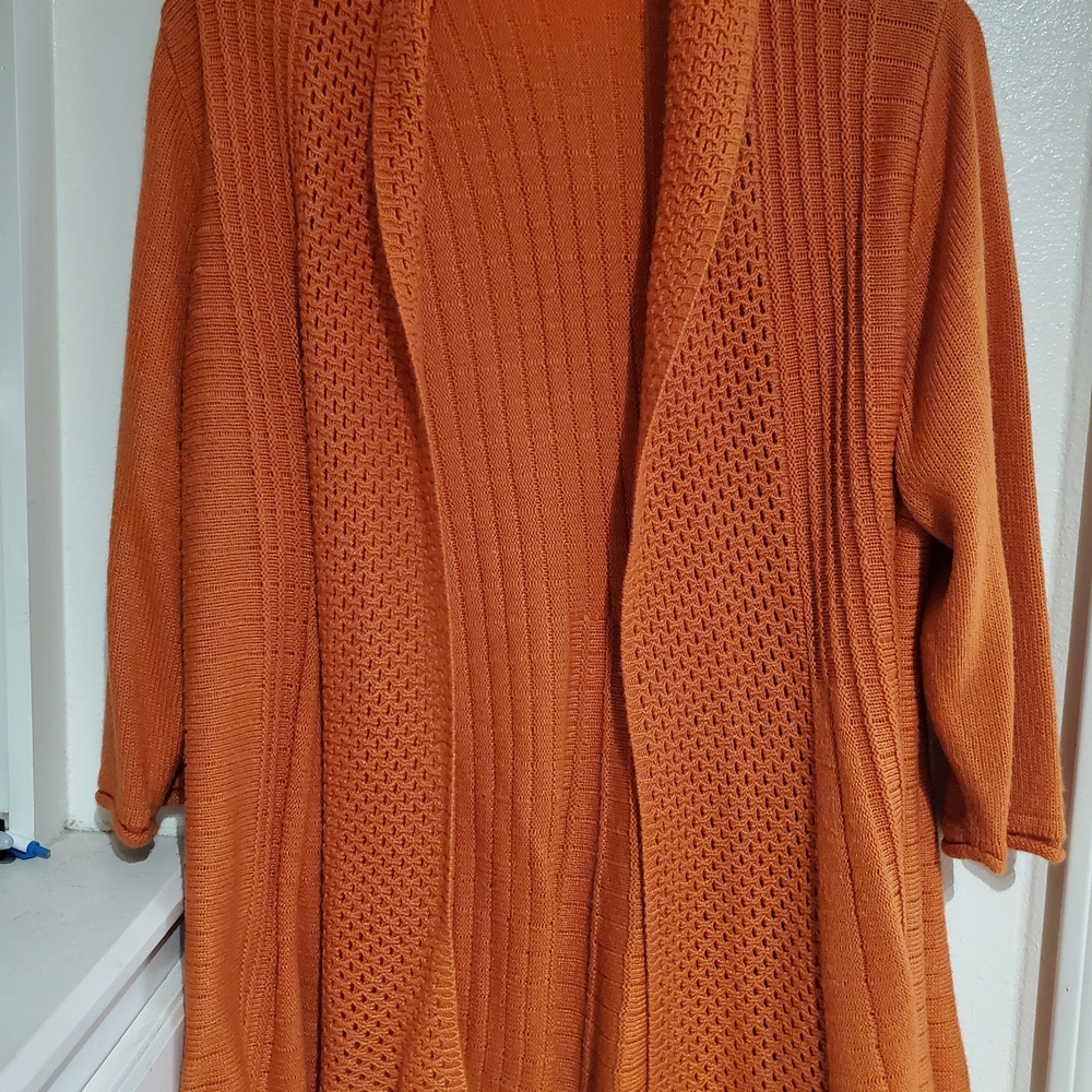 Valerie Stevens Open-Front Knit Cardigan in Burnt Orange 2X
